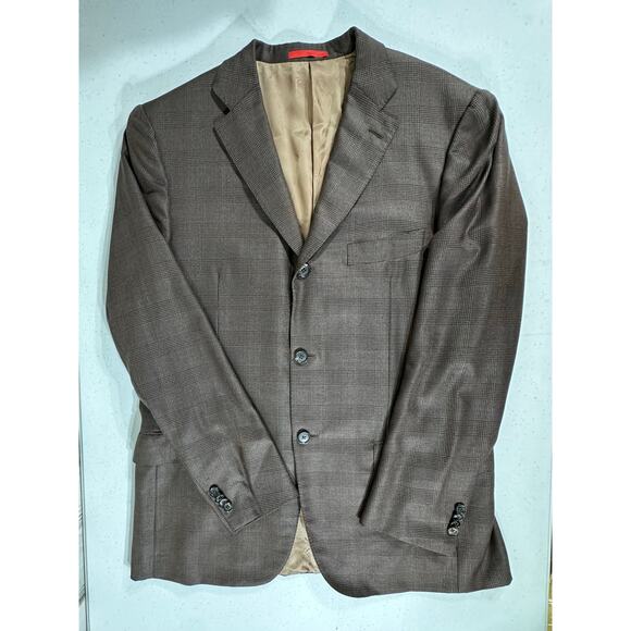 Isaia Napoli Blazer Sport Coat Size 54 (US44) Wool Silk Blend Brown Glen Check - Picture 6 of 11